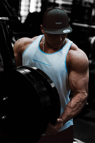 Fast-Dry Bodybuilding Workout Stringer - White with Blue